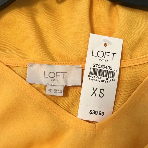 NWT Loft Outlet Yellow Mixed Material Short Sleeve Top. Sz XS - Picture 2 of 4